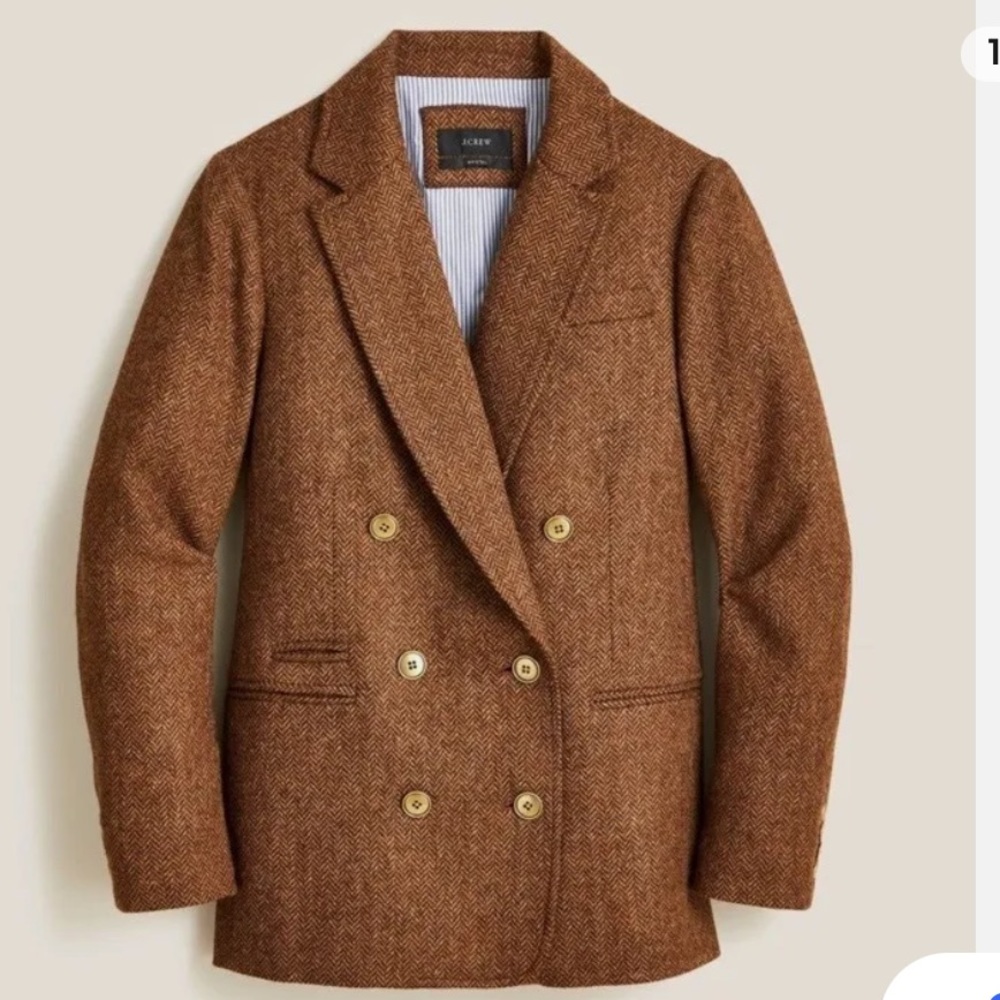 J Crew Double-breasted Wool Blazer in Herringbone - Picture 2 of 6
